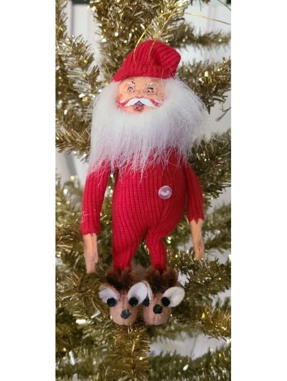 Annalee Christmas Bedtime Santa Ornament 2007 Red Pajamas Reindeer Slippers 3